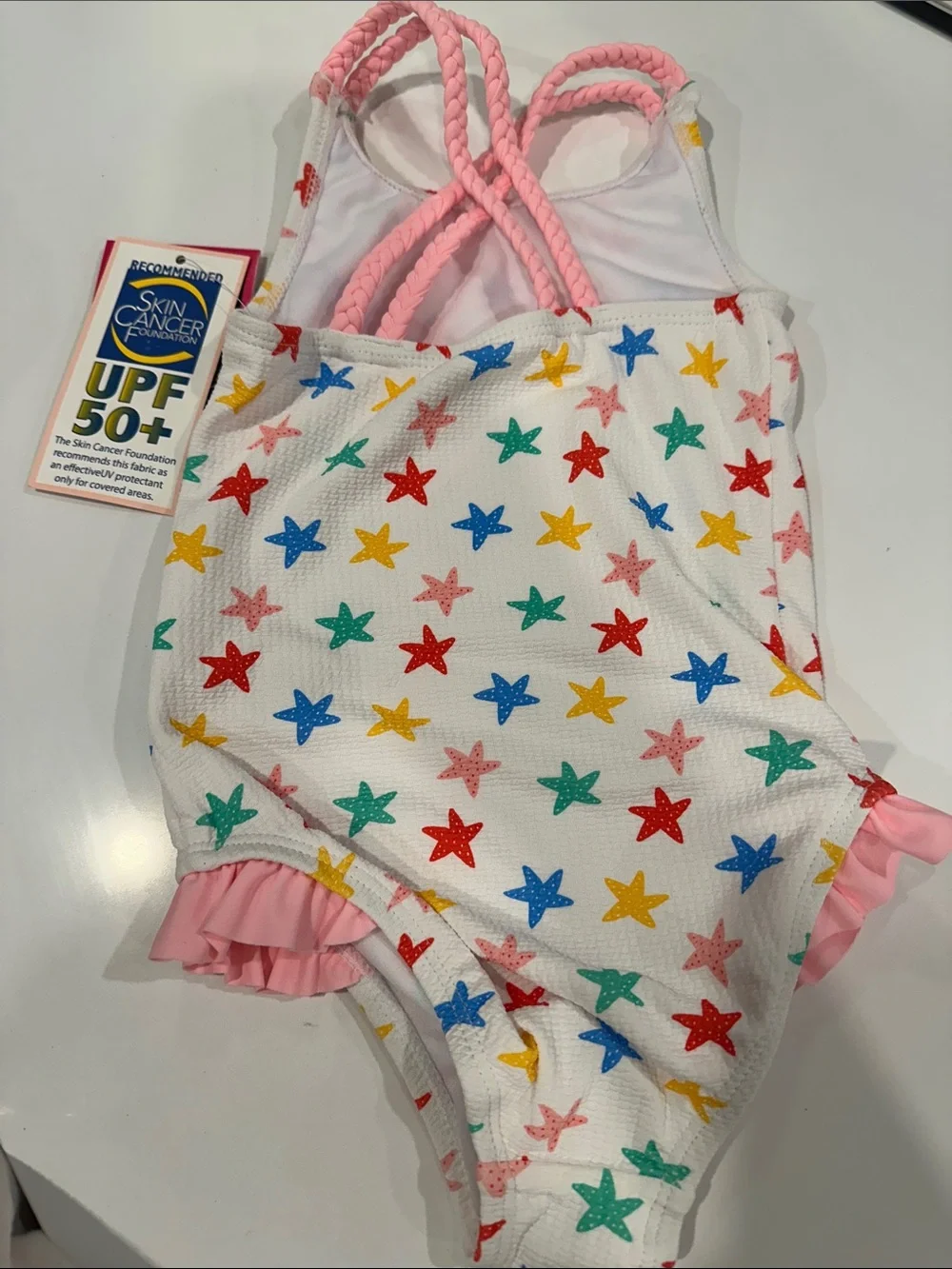 NEW Andy‎ & Evan White One-Piece Ruffle Swimsuit with Multicolor Star Print